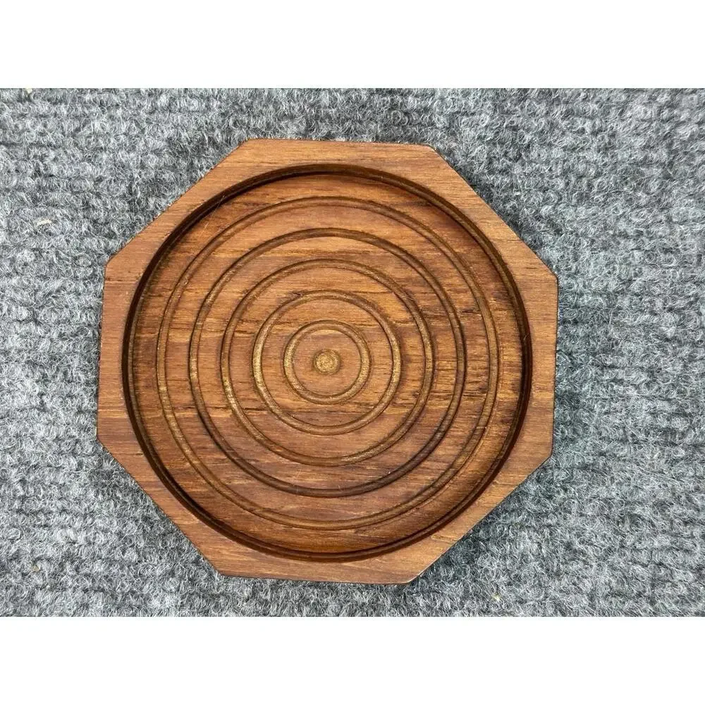 Vintage KALMAR Teak Wood‎ WOODEN COASTER  CADDY Set Of 6  HEXAGON SHAPE
